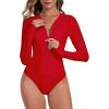 Ocean Blues Women’s Long Sleeve Rash Guard Printed Surfing Swimsuit Zipper One Piece Bathing Suit(Red)