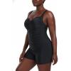 Ocean Blues Women’s Plus Size Boyleg One Piece Bathing Suit Tummy Control Retro One Piece Swimsuit(Black)
