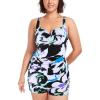Ocean Blues Women’s Plus Size Boyleg One Piece Bathing Suit Tummy Control Retro One Piece Swimsuit(Floral Print)