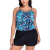 Ocean Blues Women’s Plus Size One Piece Bathing Suit Romper Style Loose Fit Swimsuit(Multi Floral+black)