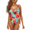 Ocean Blues Women’s Sexy Thong One Piece Swimsuit High Cut Adjustable One Piece Bathing Suits(Blue Floral)