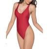 Ocean Blues Women’s Sexy Thong One Piece Swimsuit High Cut Adjustable One Piece Bathing Suits(Dark Red)