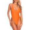Ocean Blues Women’s Sexy Thong One Piece Swimsuit High Cut Adjustable One Piece Bathing Suits(Neon Orange)