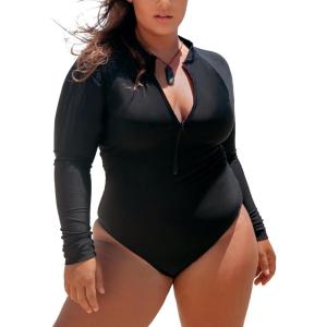Ocean Blues Women’s Long Sleeve Rash Guard Printed Surfing Swimsuit Zipper One Piece Bathing Suit(Black)
