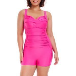 Ocean Blues Women’s Plus Size Boyleg One Piece Bathing Suit Tummy Control Retro One Piece Swimsuit(Hot Pink)