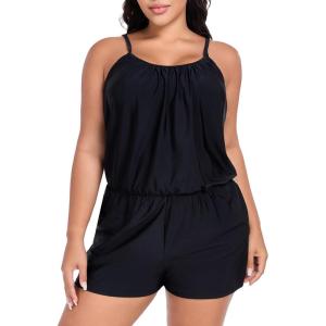 Ocean Blues Women’s Plus Size One Piece Bathing Suit Romper Style Loose Fit Swimsuit(Black)