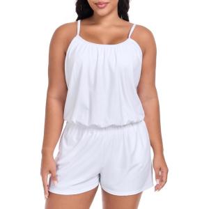Ocean Blues Women’s Plus Size One Piece Bathing Suit Romper Style Loose Fit Swimsuit(White)