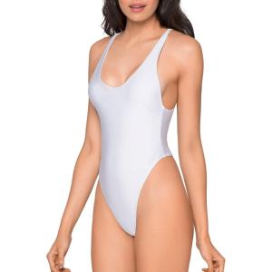 Ocean Blues Women’s Sexy Thong One Piece Swimsuit High Cut Adjustable One Piece Bathing Suits(White)