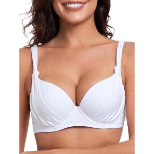 Ocean Blues Women’s Underwire Bikini Tops Retro Push Up Bathing Suit Top(White)