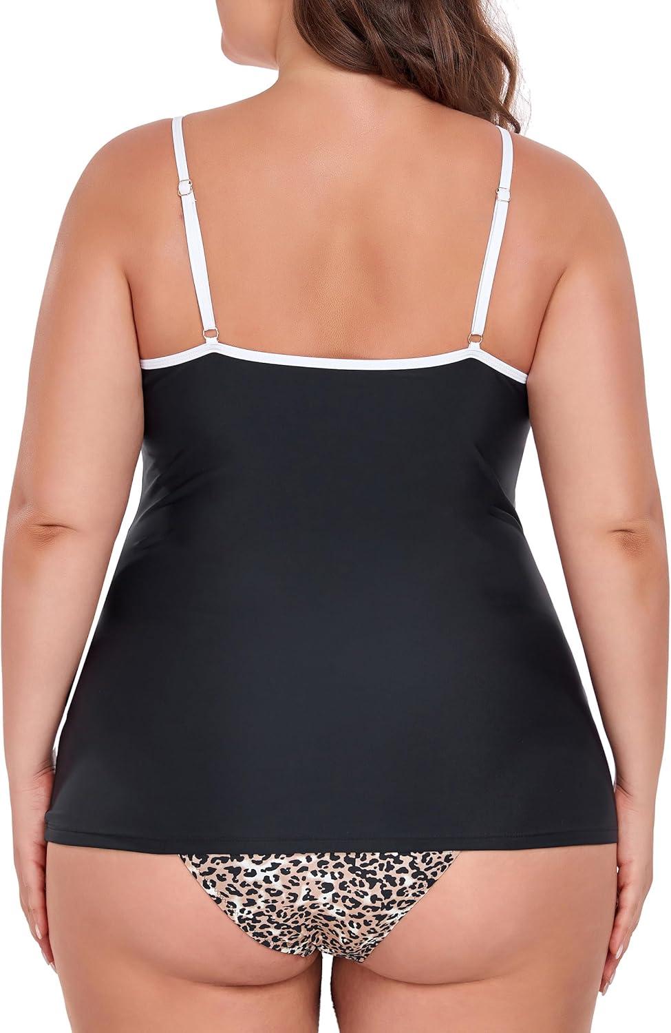image:imageOcean Blues Womens Plus Size ColorBlocked U Neck Tankini Top Tummy Control Bathing SuitBlack
