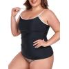 Ocean Blues Women’s Plus Size Color-Blocked U Neck Tankini Top Tummy Control Bathing Suit(Black)