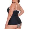 Ocean Blues Women’s Plus Size Color-Blocked U Neck Tankini Top Tummy Control Bathing Suit(Black)