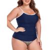 Ocean Blues Women’s Plus Size Color-Blocked U Neck Tankini Top Tummy Control Bathing Suit(Navy Blue)