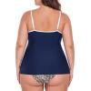 Ocean Blues Women’s Plus Size Color-Blocked U Neck Tankini Top Tummy Control Bathing Suit(Navy Blue)