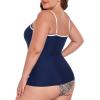 Ocean Blues Women’s Plus Size Color-Blocked U Neck Tankini Top Tummy Control Bathing Suit(Navy Blue)