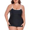Ocean Blues Women’s Plus Size Color-Blocked U Neck Tankini Top Tummy Control Bathing Suit(Black)