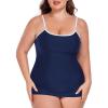 Ocean Blues Women’s Plus Size Color-Blocked U Neck Tankini Top Tummy Control Bathing Suit(Navy Blue)