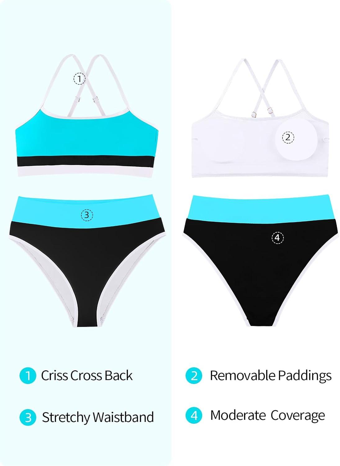 image:imageOcean Blues Womens High Waisted Bikini Set Color Block Two Piece Bathing SuitsBlue