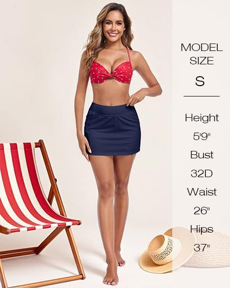 image:imageOcean Blues Womens High Waisted Swim Skirt Tummy Control Skirted Swimsuit Bottom with Mesh LinerNavy Blue