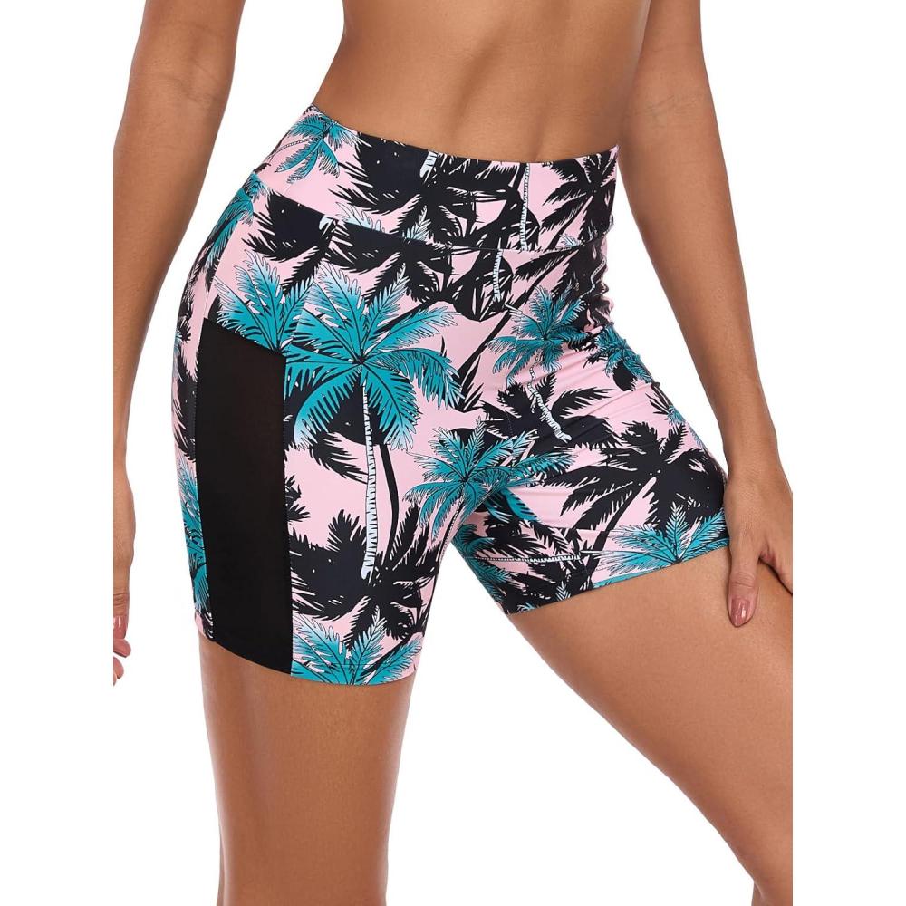 image:imageOcean Blues Womens 5 High Waisted Swim Shorts Mesh Sides Board ShortsCoconut Tree