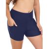 Ocean Blues Women’s 5″ Plus Size High Waisted Swim Shorts with Pockets Board Shorts(Navy Blue)