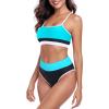 Ocean Blues Women’s High Waisted Bikini Set Color Block Two Piece Bathing Suits(Blue)