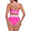Ocean Blues Women’s High Waisted Bikini Set Color Block Two Piece Bathing Suits(Hot Pink)