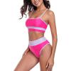 Ocean Blues Women’s High Waisted Bikini Set Color Block Two Piece Bathing Suits(Hot Pink)