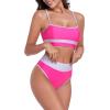 Ocean Blues Women’s High Waisted Bikini Set Color Block Two Piece Bathing Suits(Hot Pink)