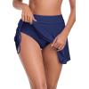 Ocean Blues Women’s High Waisted Mesh Swim Skirt Ruched Side Adjustable Skirted Built-in Briefs(Navy Blue)