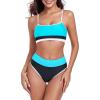 Ocean Blues Women’s High Waisted Bikini Set Color Block Two Piece Bathing Suits(Blue)