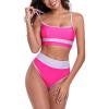Ocean Blues Women’s High Waisted Bikini Set Color Block Two Piece Bathing Suits(Hot Pink)