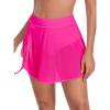 Ocean Blues Women’s High Waisted Mesh Swim Skirt Ruched Side Adjustable Skirted Built-in Briefs(Hot Pink)