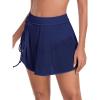 Ocean Blues Women’s High Waisted Mesh Swim Skirt Ruched Side Adjustable Skirted Built-in Briefs(Navy Blue)