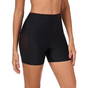 Ocean Blues Women’s 5″ High Waisted Swim Shorts Mesh Sides Board Shorts(Black)