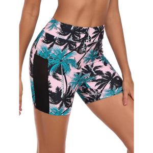 Ocean Blues Women’s 5″ High Waisted Swim Shorts Mesh Sides Board Shorts(Coconut Tree)