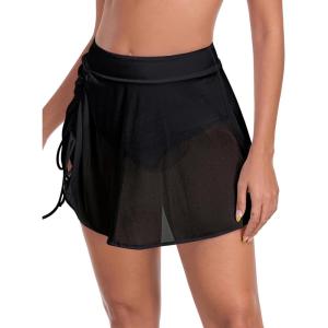 Ocean Blues Women’s High Waisted Mesh Swim Skirt Ruched Side Adjustable Skirted Built-in Briefs(Black)