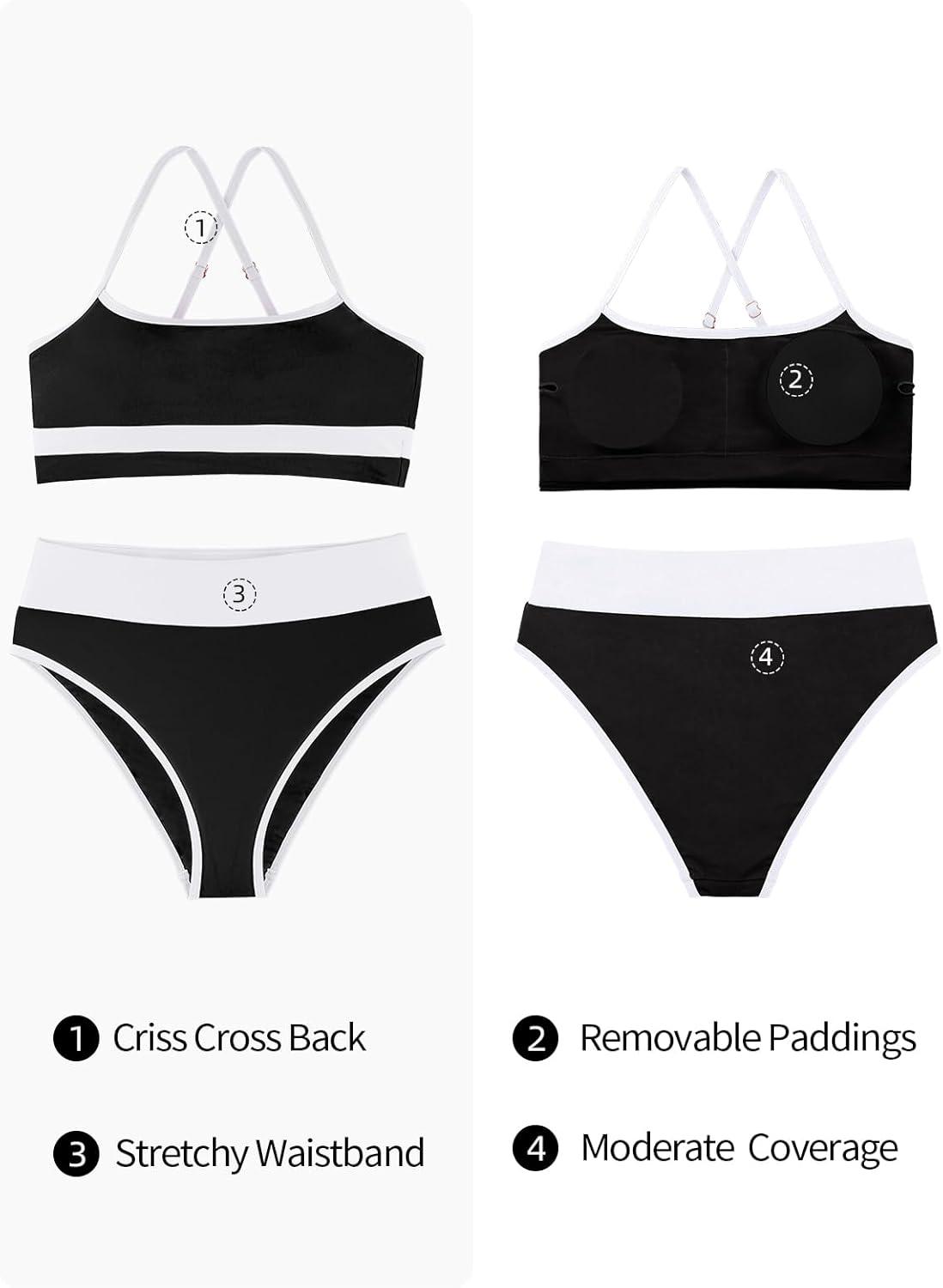image:imageOcean Blues Womens High Waisted Bikini Set Color Block Two Piece Bathing SuitsBlack