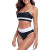 Ocean Blues Women’s High Waisted Bikini Set Color Block Two Piece Bathing Suits(Black)