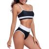 Ocean Blues Women’s High Waisted Bikini Set Color Block Two Piece Bathing Suits(Black)