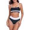 Ocean Blues Women’s High Waisted Bikini Set Color Block Two Piece Bathing Suits(Black)