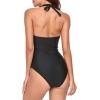 Ocean Blues Women’s Ruched Tummy Control One Piece Bathing Suit Retro Vneck One Piece Swimsuit