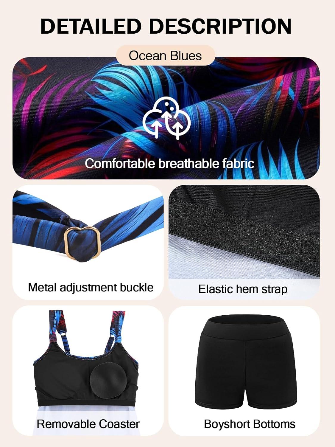 image:imageOcean Blues Womens Tankini Swimsuits Two Piece Bathing Suits Loose Fit Tank Top with BoyshortsJungleblack