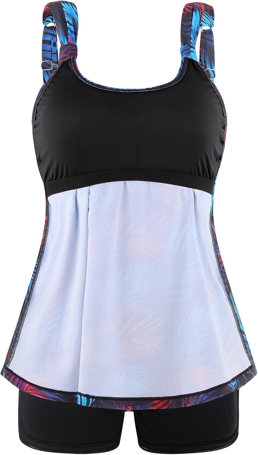 image:imageOcean Blues Womens Tankini Swimsuits Two Piece Bathing Suits Loose Fit Tank Top with BoyshortsJungleblack