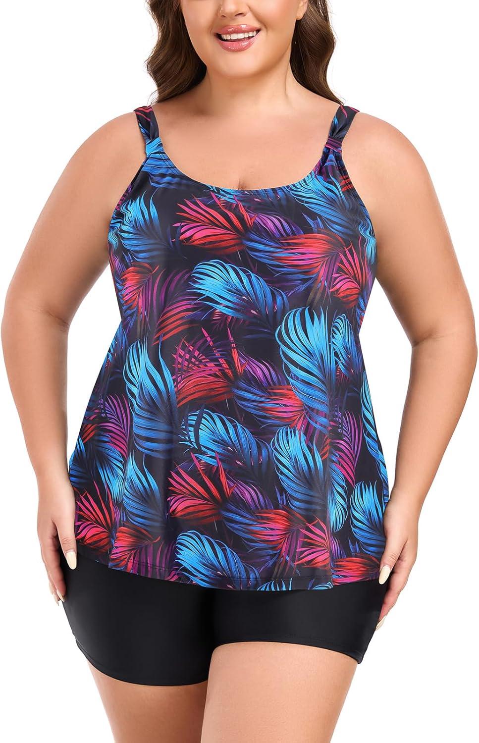 image:imageOcean Blues Womens Tankini Swimsuits Two Piece Bathing Suits Loose Fit Tank Top with BoyshortsJungleblack