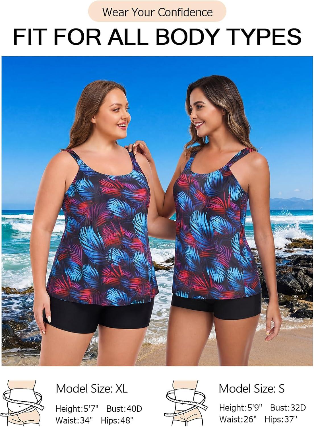 image:imageOcean Blues Womens Tankini Swimsuits Two Piece Bathing Suits Loose Fit Tank Top with BoyshortsJungleblack