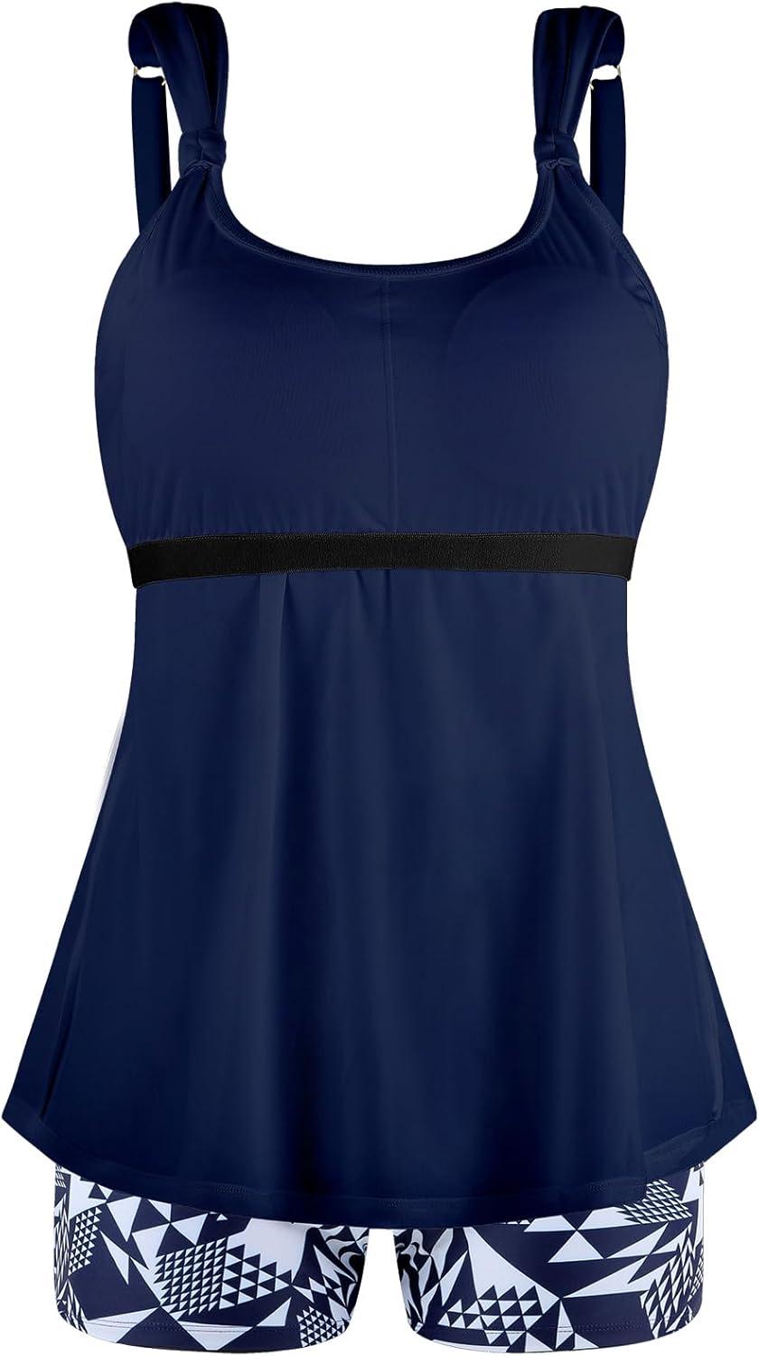 image:imageOcean Blues Womens Tankini Swimsuits Two Piece Bathing Suits Loose Fit Tank Top with BoyshortsNavy Blue