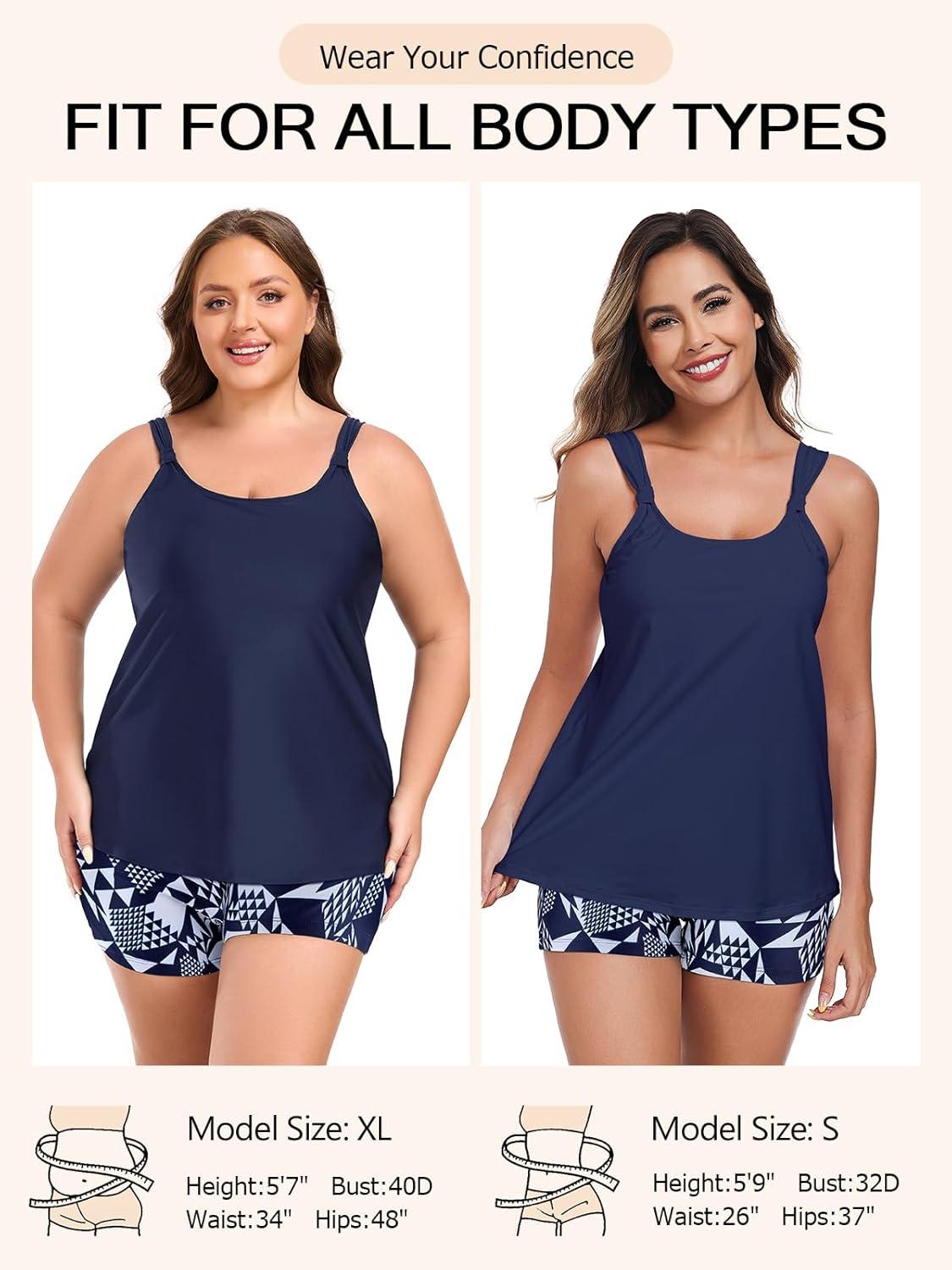 image:imageOcean Blues Womens Tankini Swimsuits Two Piece Bathing Suits Loose Fit Tank Top with BoyshortsNavy Blue