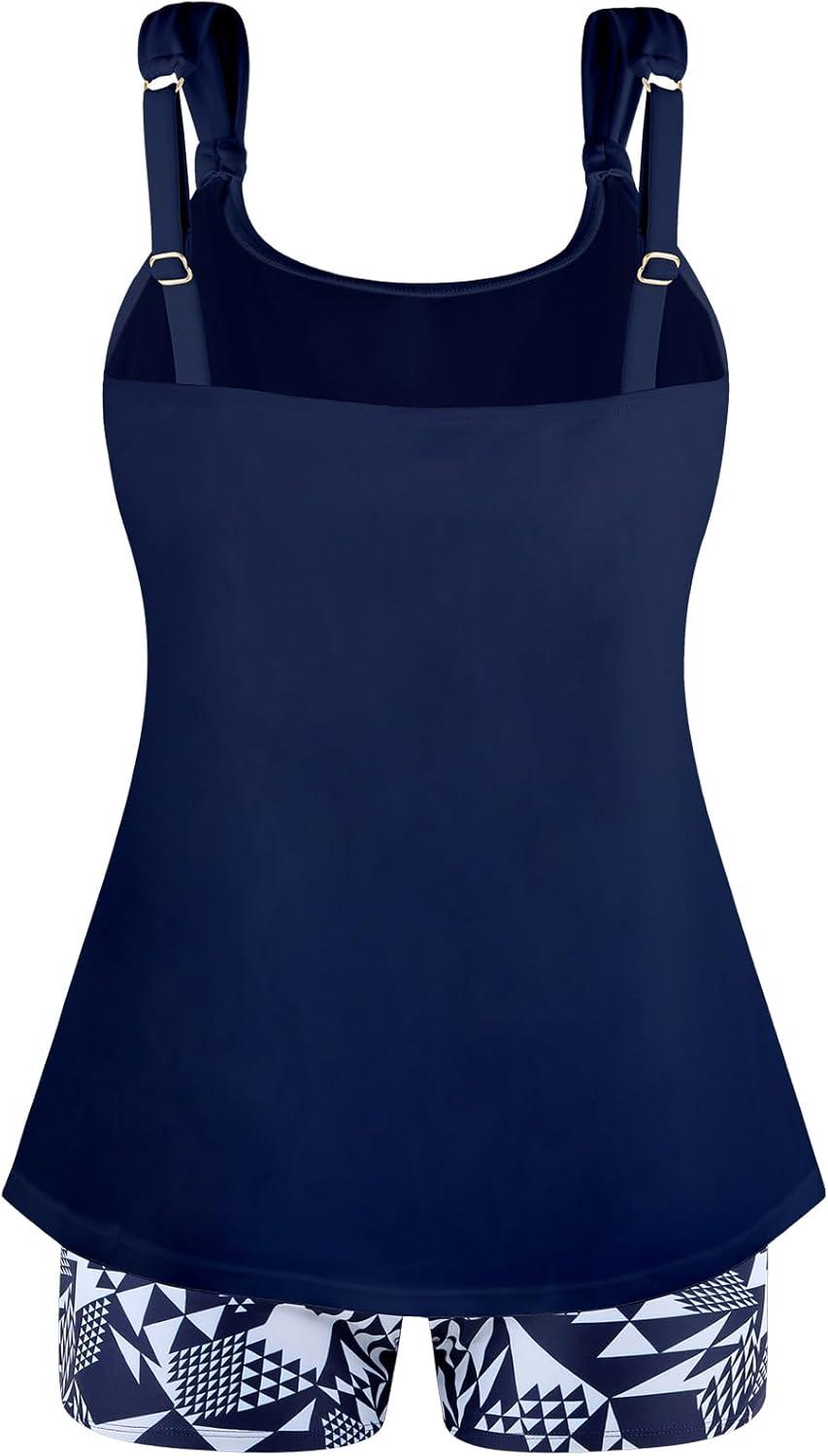 image:imageOcean Blues Womens Tankini Swimsuits Two Piece Bathing Suits Loose Fit Tank Top with BoyshortsNavy Blue