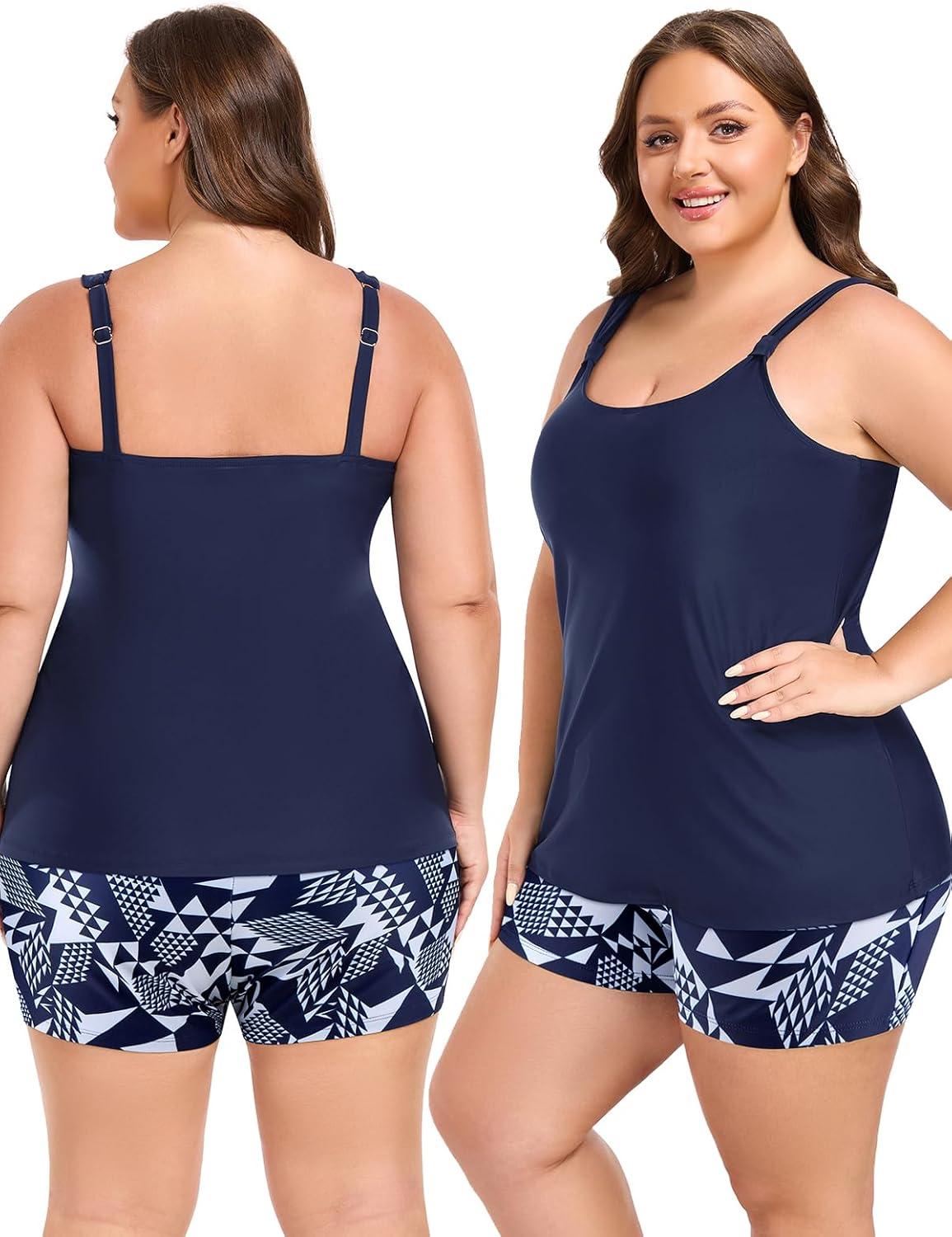 image:imageOcean Blues Womens Tankini Swimsuits Two Piece Bathing Suits Loose Fit Tank Top with BoyshortsNavy Blue